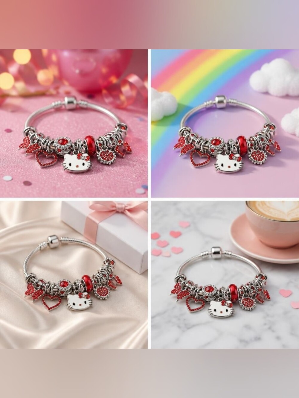 Hello Kitty Red Crystal Charm Bracelet by Just Jen Boutique- Gift Box Included - Picture 6 of 8